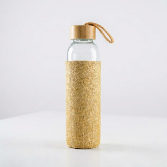 Eco-Friendly Glass Water Bottle with Bamboo Lid & Jute Sleeve | Reusable Natural Bottle