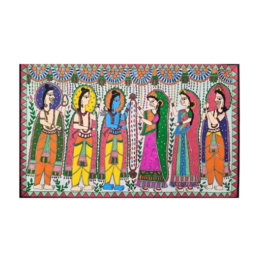 Sita Swayamvar – Traditional Mithila Painting of Ramayana Wedding Scene | Handcrafted Madhubani Art