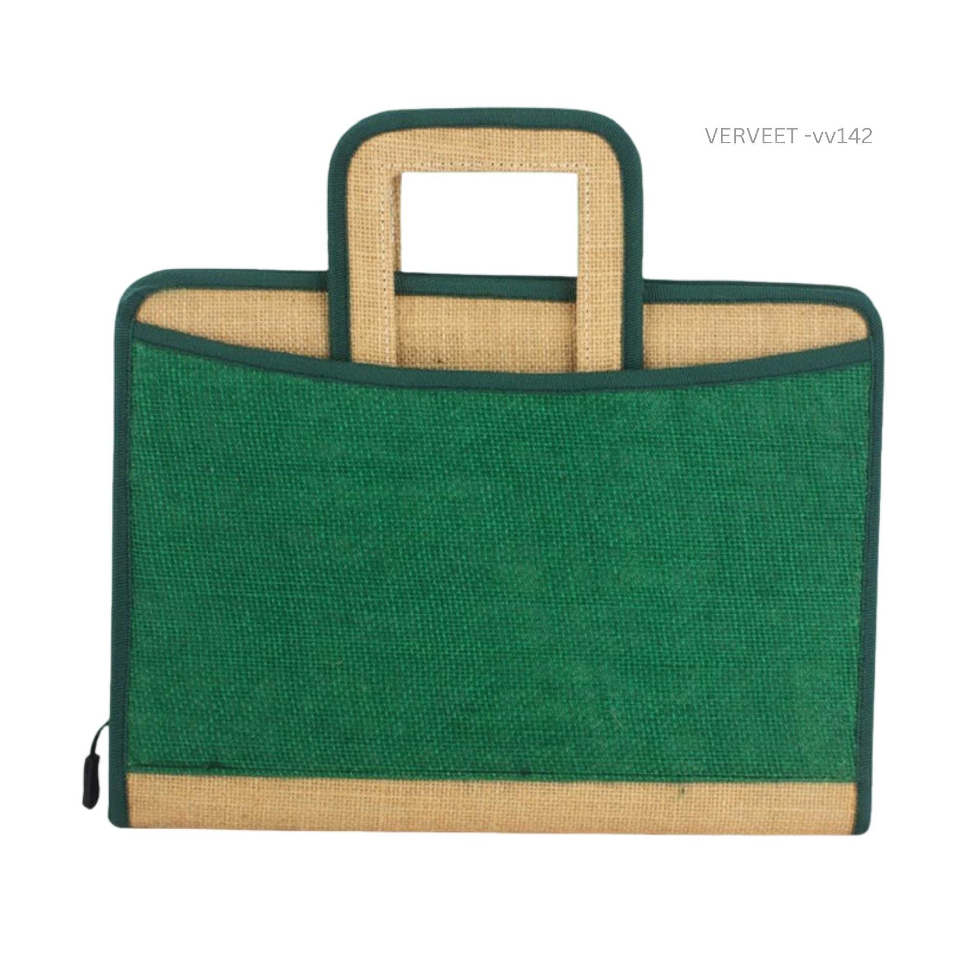 Sustainable jute document bag interior view, eco-friendly office bag with organized compartments