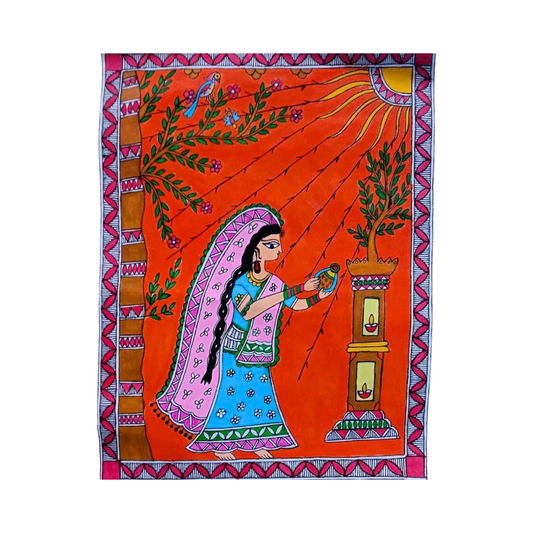 Tulsi Pooja – Handcrafted Madhubani Painting of Devotion | Traditional Mithila Art