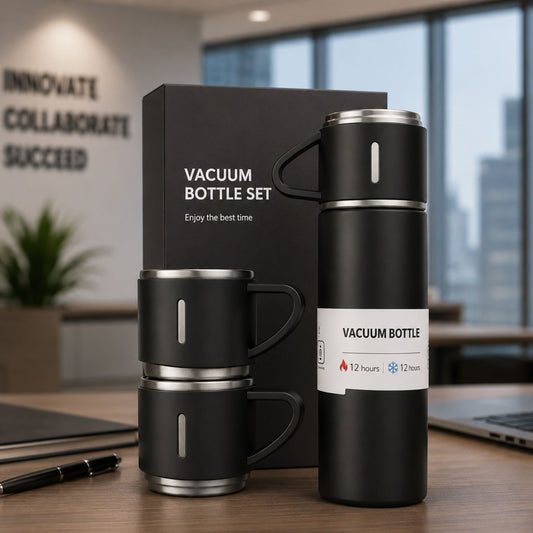 Vacuum Flask Gift Set with Cups | Premium Insulated Bottle Set for Corporate Gifting & Travel
