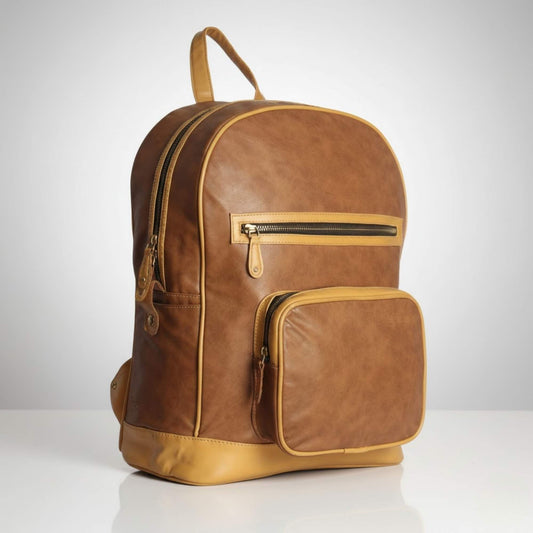 Verveet Premium Brown Leather-Look Backpack | Stylish Office & Travel Laptop Bag with Front Pocket