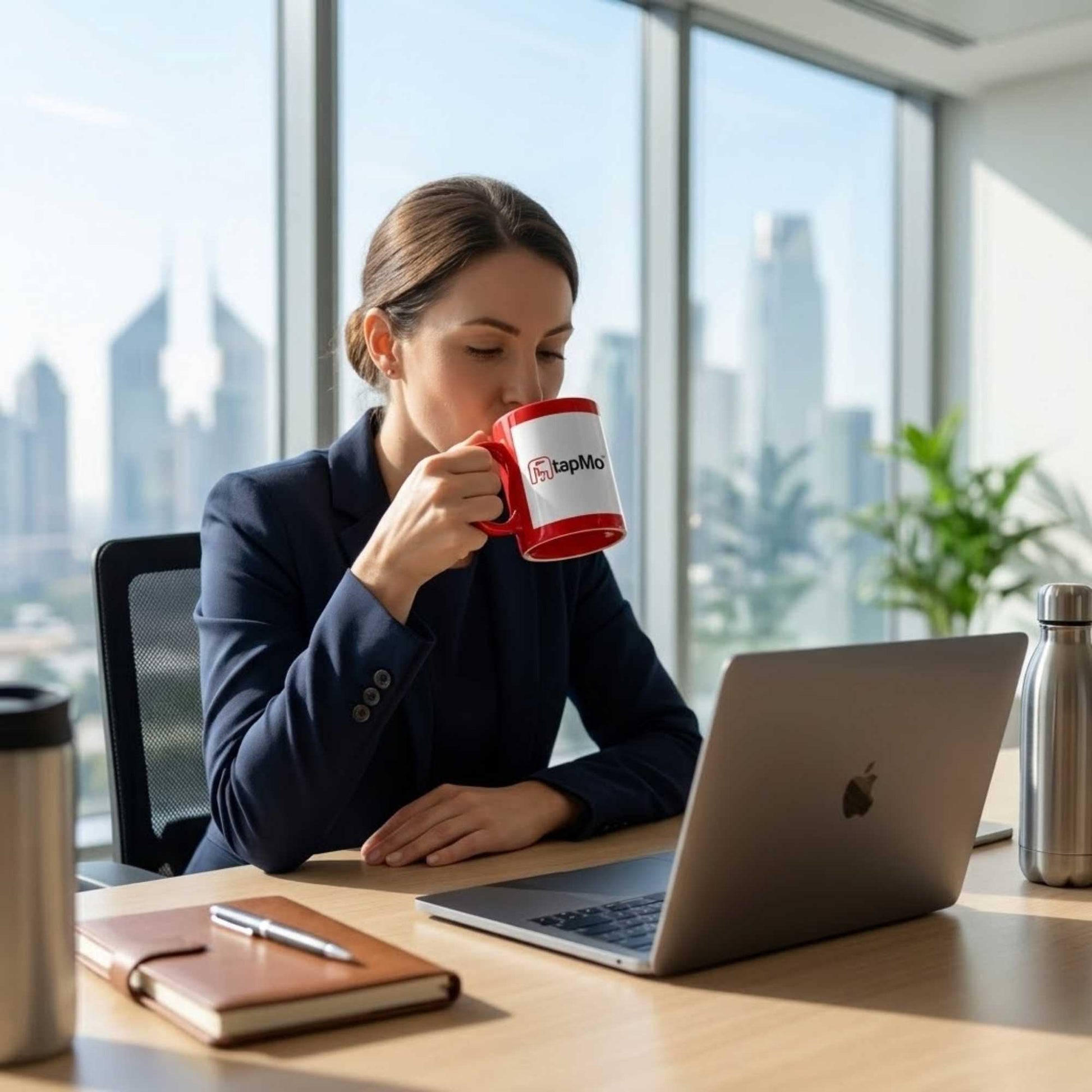 Verveet logo printed ceramic patch mug – customized promotional coffee mug for corporate branding and business gifting.