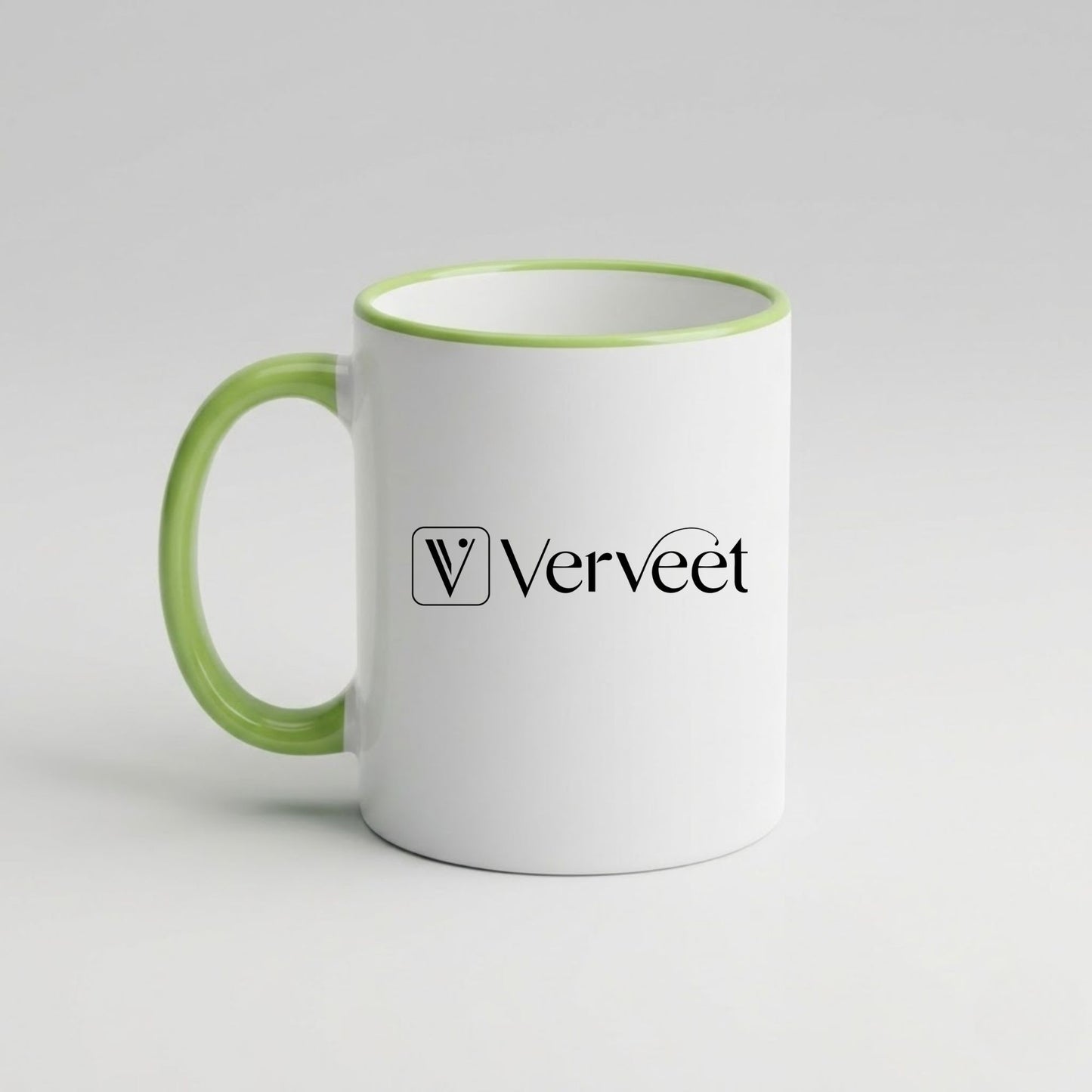 Verveet logo printing ceramic mug – customized coffee mug for corporate branding, office use, and promotional gifts.