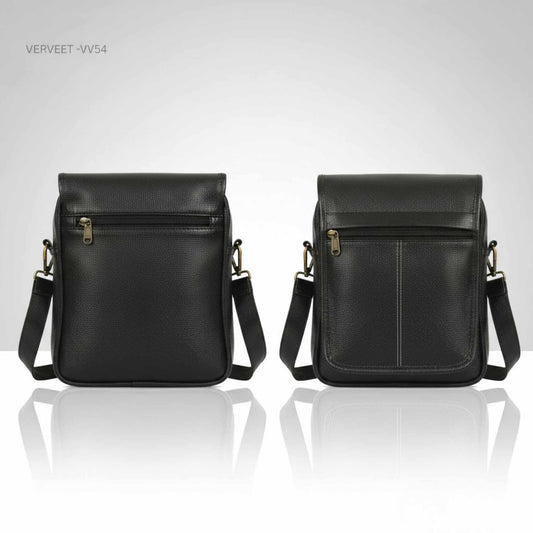 Verveet Men’s Leather Sling Bag | Premium Black Crossbody Shoulder Bag with Adjustable Strap | Compact Travel & Office Bag