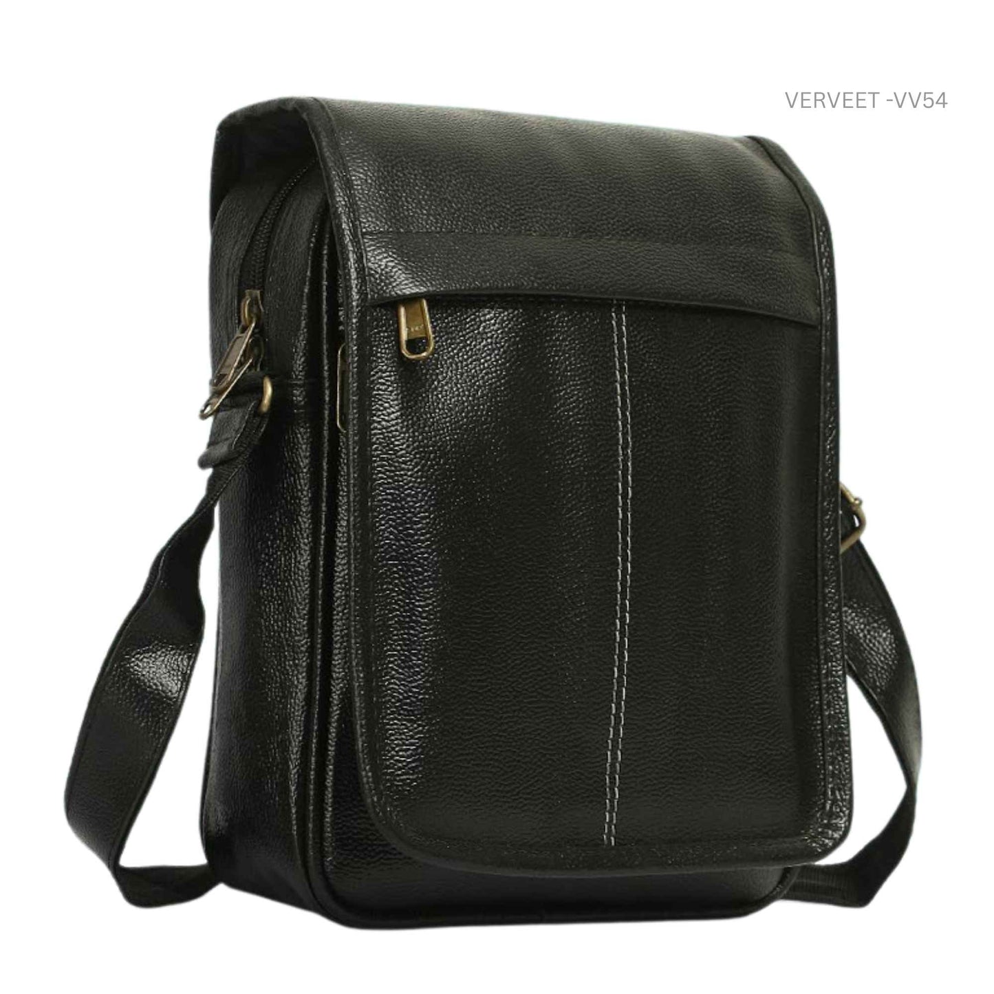 Verveet Men’s Leather Sling Bag | Premium Black Crossbody Shoulder Bag with Adjustable Strap | Compact Travel & Office Bag