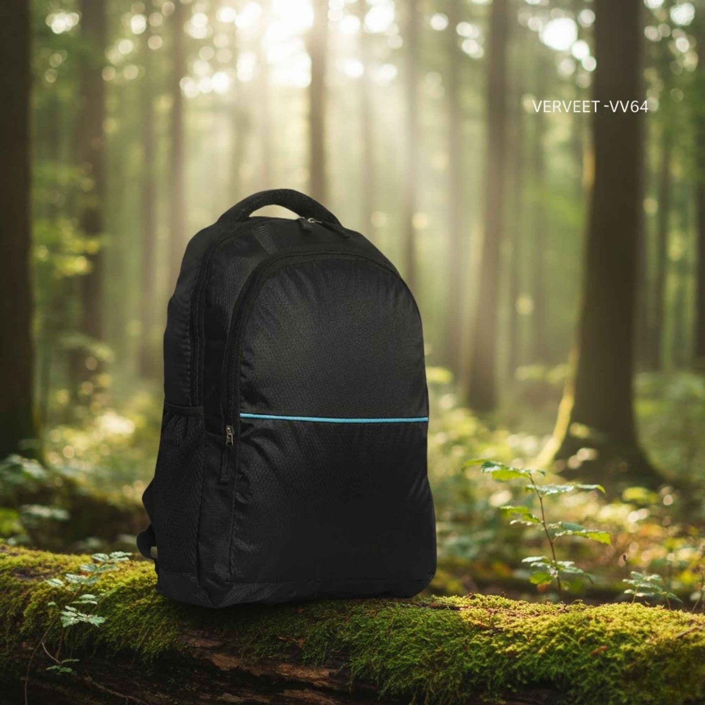 Verveet VV64 Black Minimalist Backpack with Blue Accent | Lightweight Office, College & Travel Bag