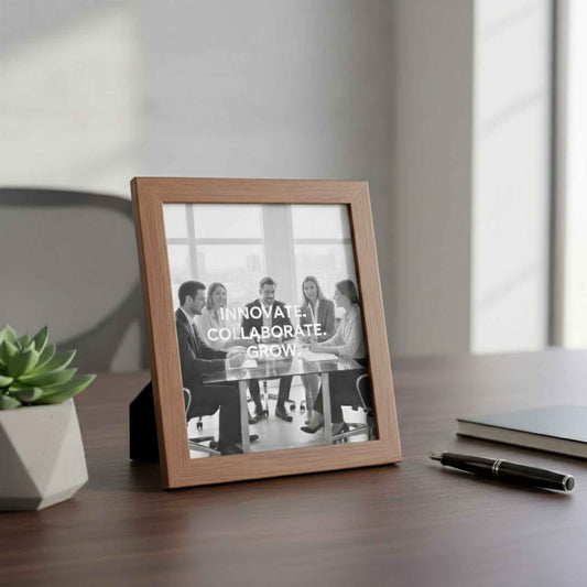 Wooden desk photo frame display for certificates, photos, and office recognition awards