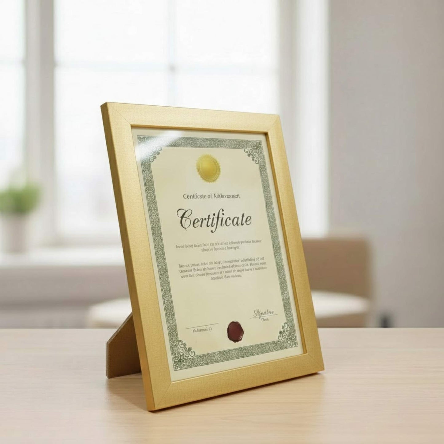 Wooden document frame with stand for displaying certificates, awards, and office achievements